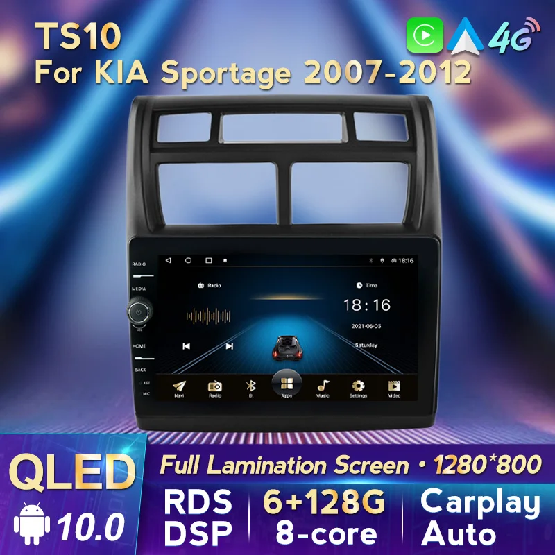 9-дюймовый QLED экран Android 10 6 + 128G автомобильное радио стерео для KIA Sportage 2007-2012 GPS