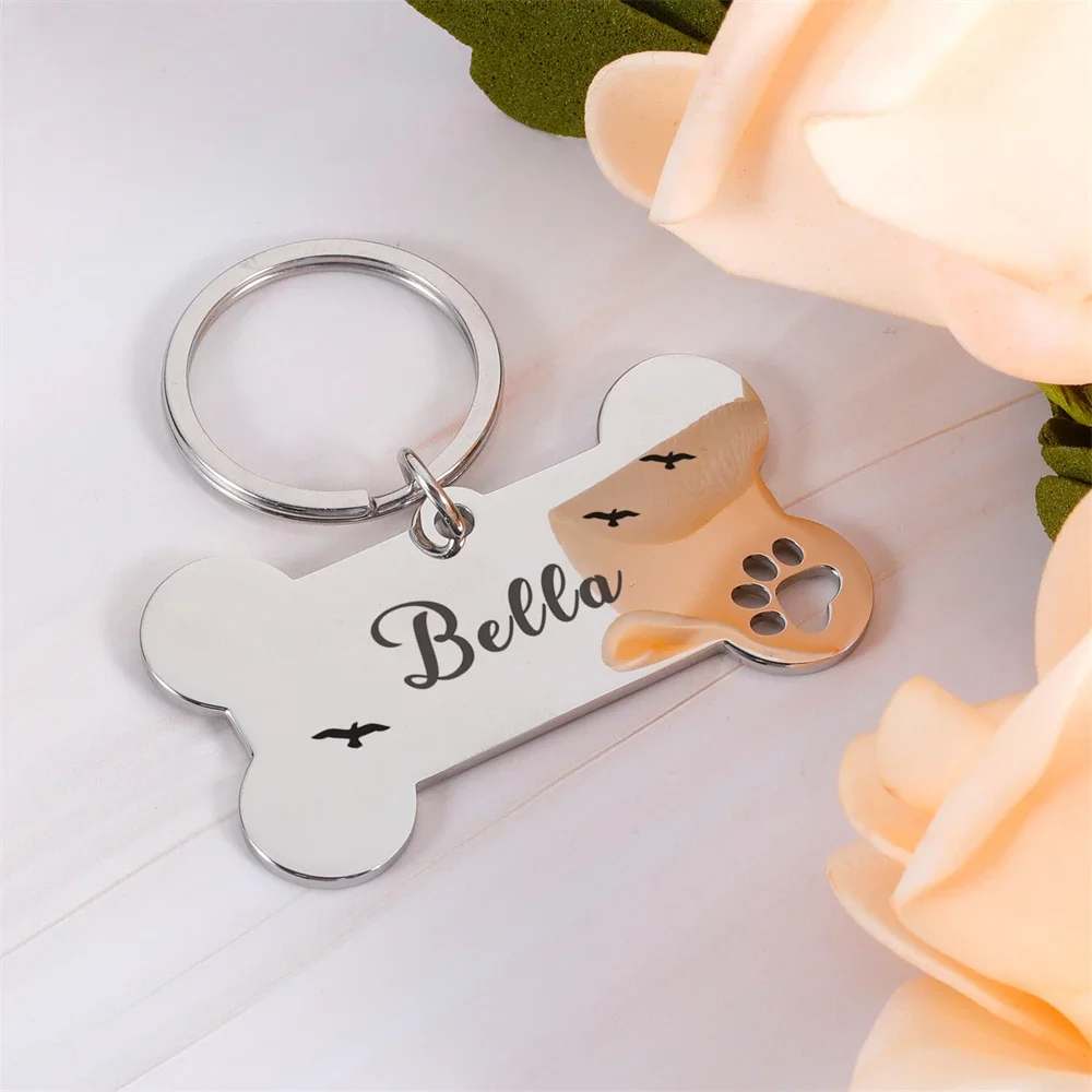 

New Personalized Pet ID Tag Free Engraved Pet ID Name Keychain for Cat Puppy Dog Collar Tag Pendant Keyring Bone Pet Accessories