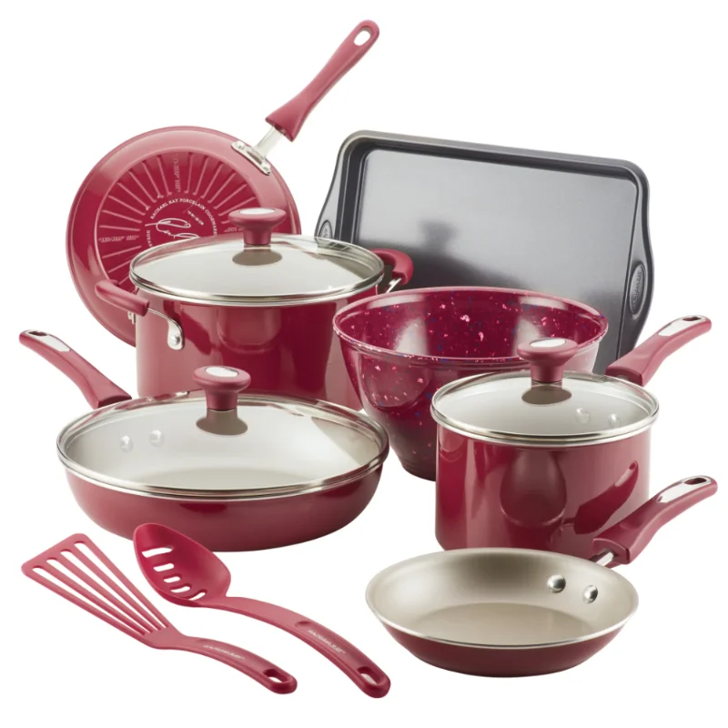 

12-Piece Get Cooking! Nonstick Pots and Pans Set, Cookware Set, Burgundy