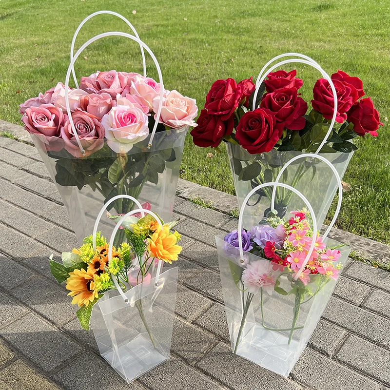 

1Pc Transparent Rose Flower Bouquet Collocation Packing Bag PVC Florist Packaging Basket Wedding Birthday Gift Wrapping Supplies