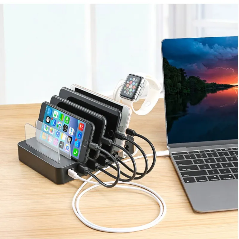 

ILEPO 60W Charging Station for Multiple Devices 6-Port USB Charger 18W PD QC3.0 Charging for Phones Tablets and Other Electronic