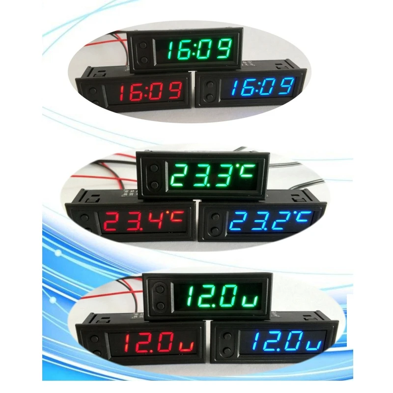 

12V Multifunction High-precision Clock Inside Outside Car Temperature Battery Voltage Monitor Panel Meter Diy Adjustable D7YA