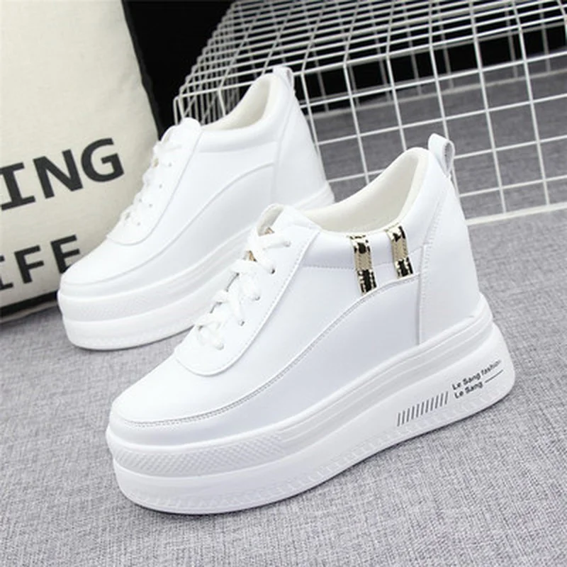 

Туфли женские на очень высоком каблуке 10 см, повседневные кроссовки на толстой подошве, на шнуровке, универсальные, белые, цвет золотистый, о...