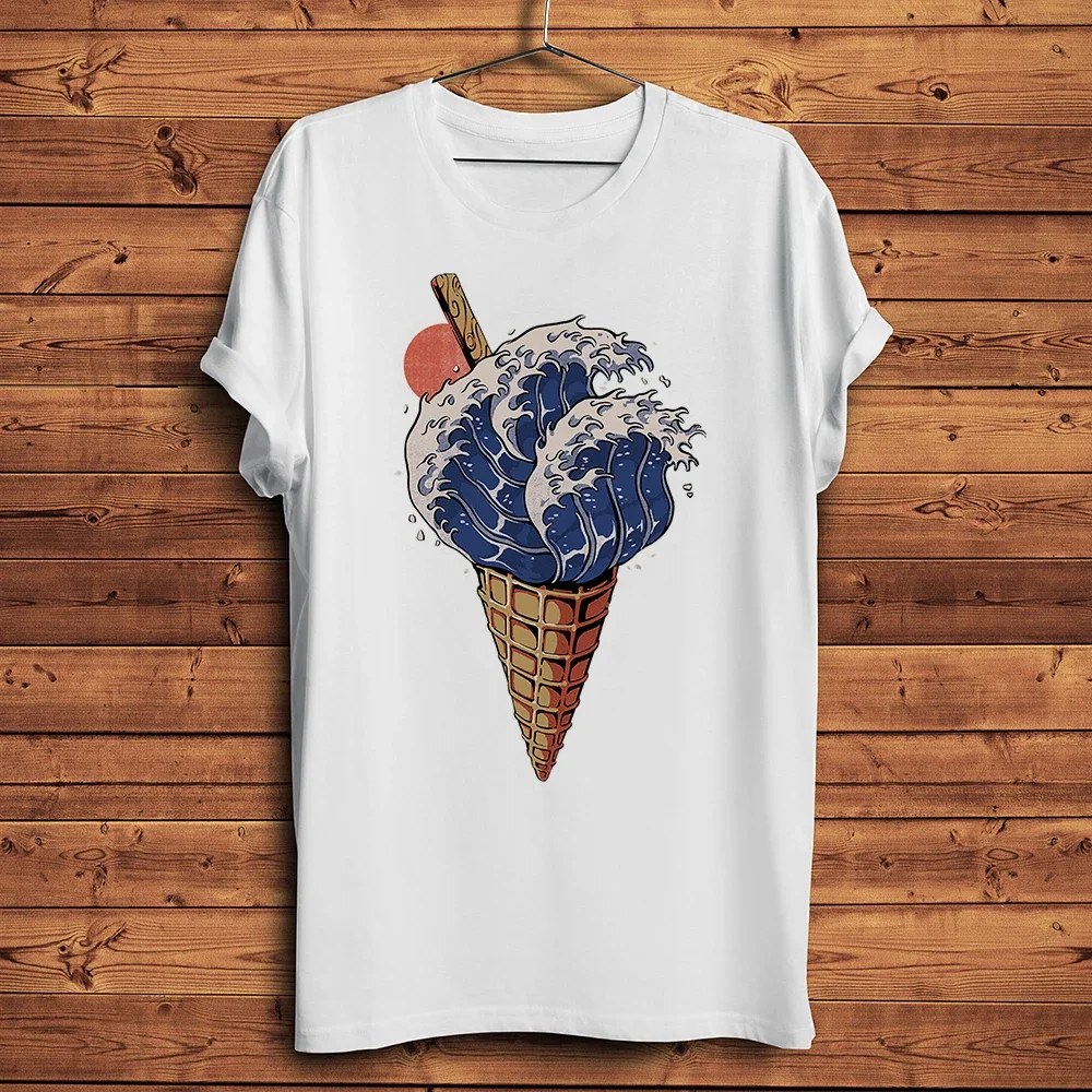 Фото Ukiyo Fuji Torii Kanagawa Wave Ice Cream Cone Забавная футболка для мужчин, мужская повседневная футболка с коротким рукавом, уличная футболка унисекс с мороженым №2