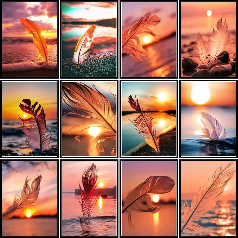 

GATYZTORY Painting By Number Sunset Feather Scenery Drawing On Canvas Handpainted Art Diy Pictures By Number Kits Home Decor