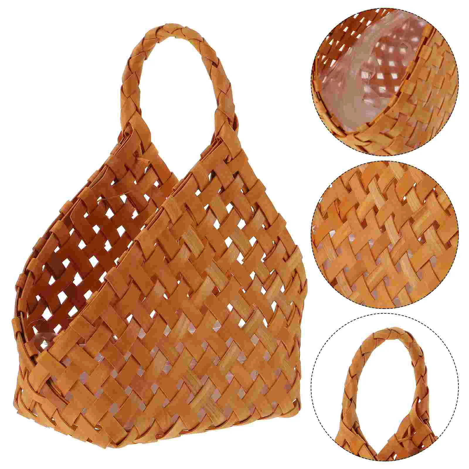 

1pc Wood Chip Flowet Basket Portable Handmade Basket Woven Flower Basket