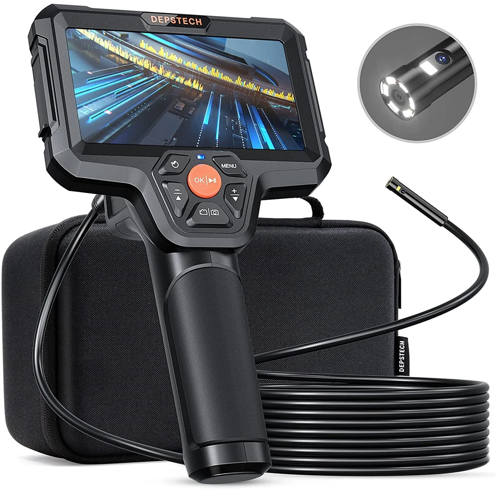 "DEPSTECH Endoscope Camera 1080P 5 inch IPS Screen 7.9mm Dual Lens