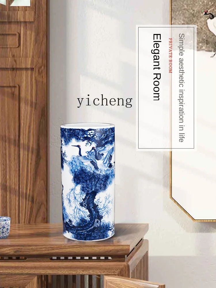 Tqh Фарфор ручная роспись синий и белый фарфоровый пол Большая искусственная кожа