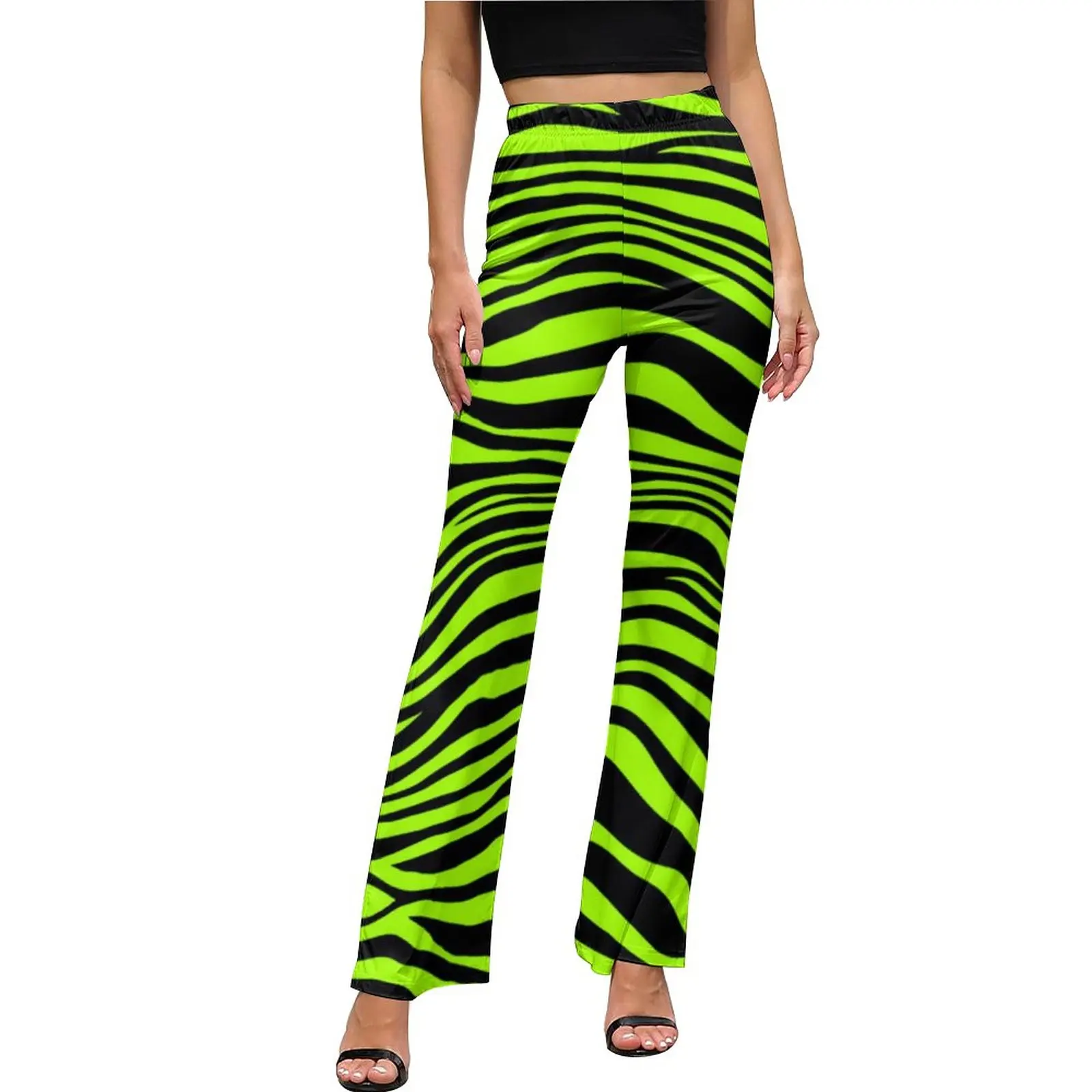 

Повседневные брюки с принтом зеленого тигра, летние дизайнерские расклешенные брюки с забавными животными для ночного клуба, узкие Стрейчевые брюки с высокой талией в эстетическом стиле