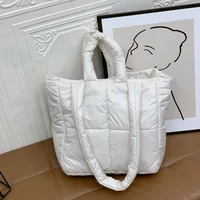 designer cotton space tote handbags fashion down padded women shoulder bag brands nylon quilted shopper bags for women 2022 new