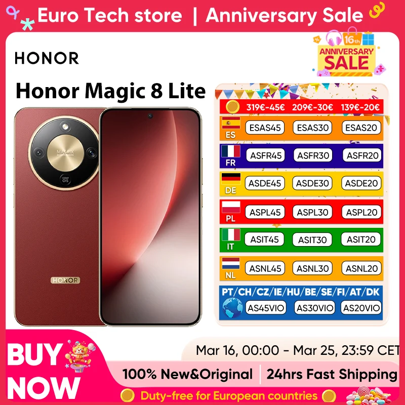 HONOR Magic 8 Lite EU Version 5G Smartphone Snapdragon 6 Gen4 2.5m Drop-Resistant IP69K Dust-Resistant 7500mAh 108MP OIS AI eSIM