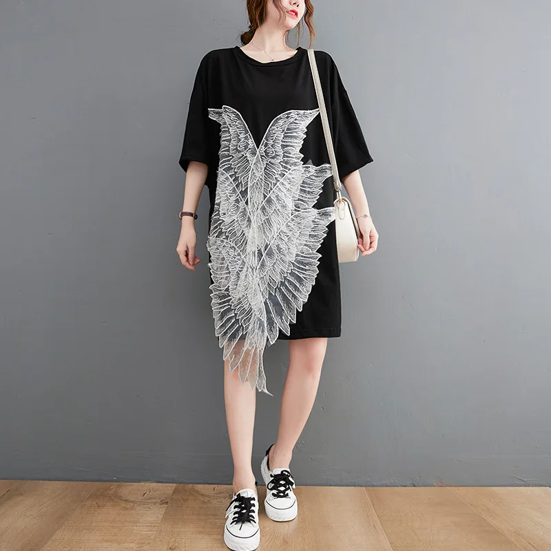 2022 Women's Summer Large Size Mid-length Three-dimensional Embroidered Loose  T-shirt Dress Women's Clothes - купить по выгодной цене | AliExpress