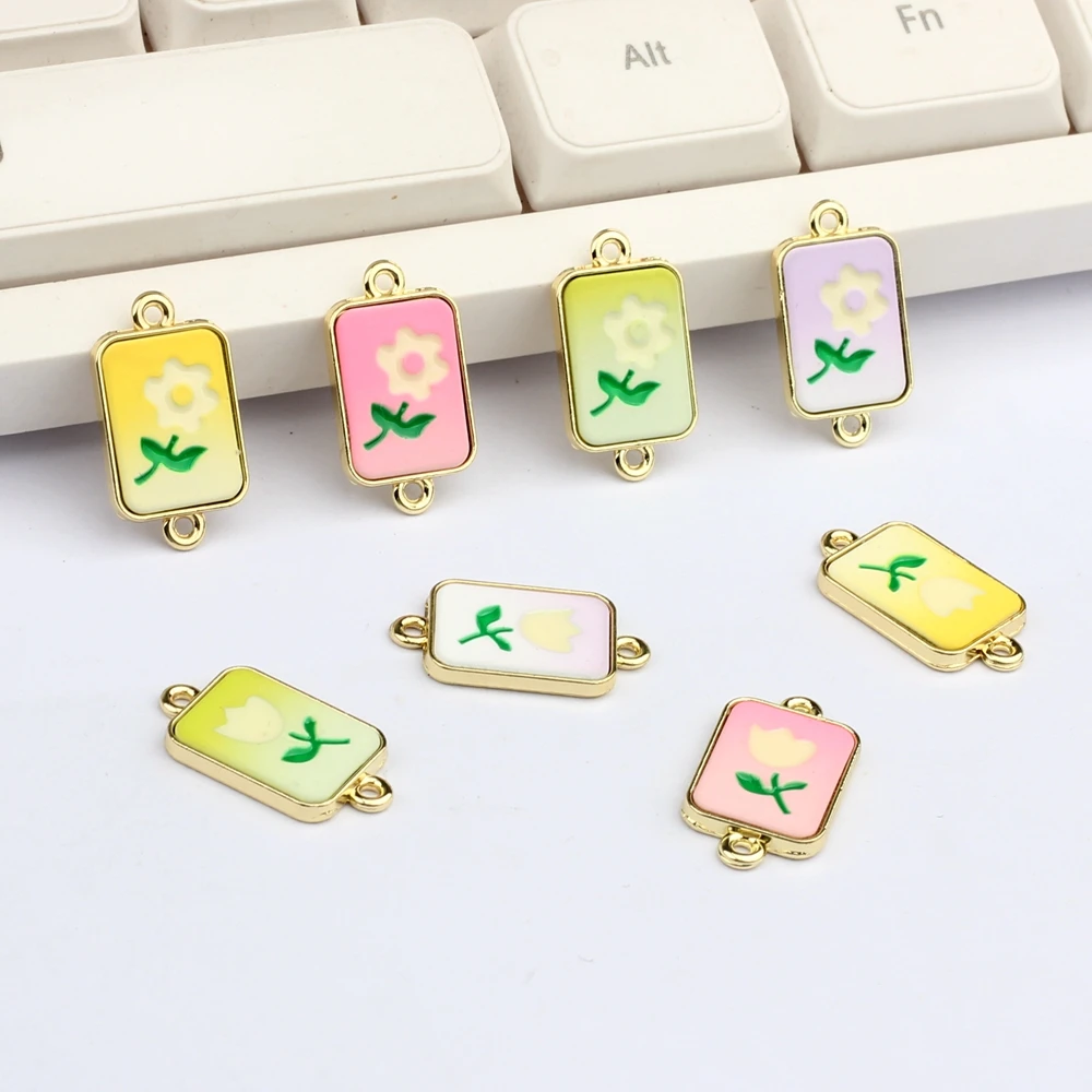 

Цинковый сплав, Золотая эмаль, тюльпан, цветок, креативный Шарм, СОЕДИНИТЕЛЬ 6 шт./лот для «сделай сам», модное ожерелье, изготовление ювелирн...