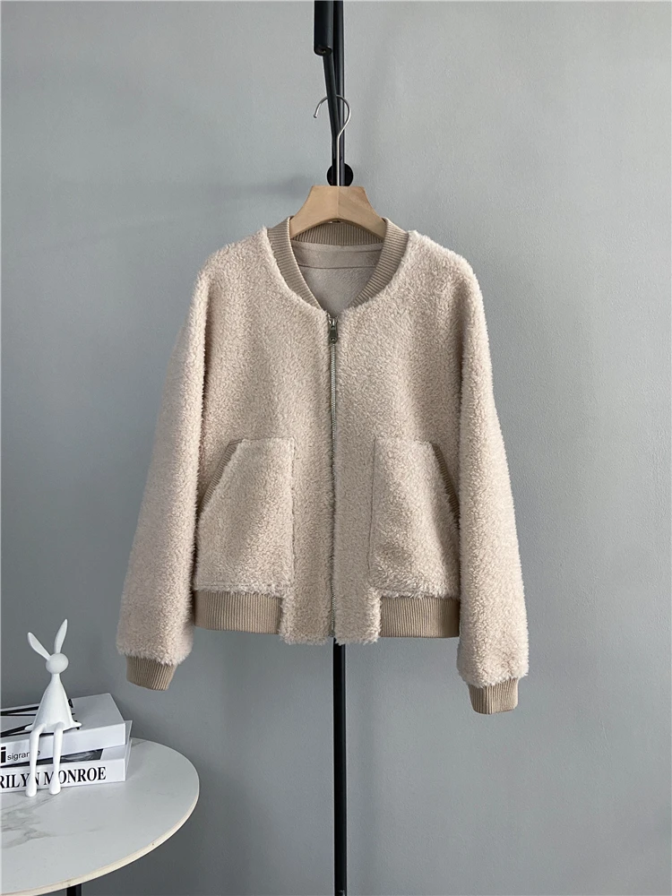 2023 New Winter Warm Women Real Fur Coat Fashion Casual Thick Solid Lamb Fur Women's Long Sleeve Jackets Outerwear Tops D98