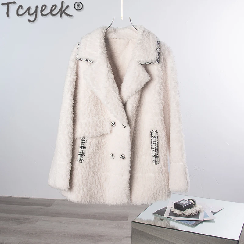 Tcyeek Winter Coat Female White 100% Wool Fur Coat Fur All-in-one Warm Women's Coats 2022 Casaco Inverno Feminino Special Offer