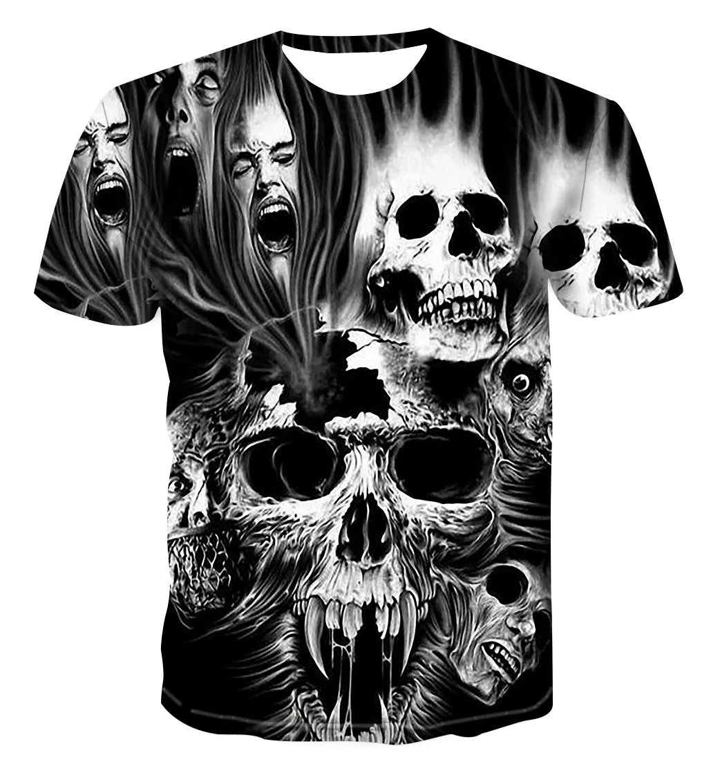 

Horror Skeleton Pain Wailing Digital Printing Street High-end Tide Men's Summer New Round Neck Short-sleeved 3D T-shirt