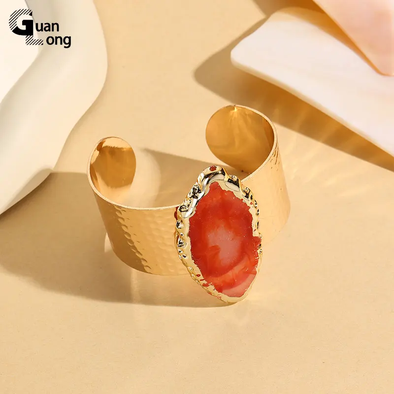 Новый модный широкий Золотистый металлический браслет GuanLong из нержавеющей стали