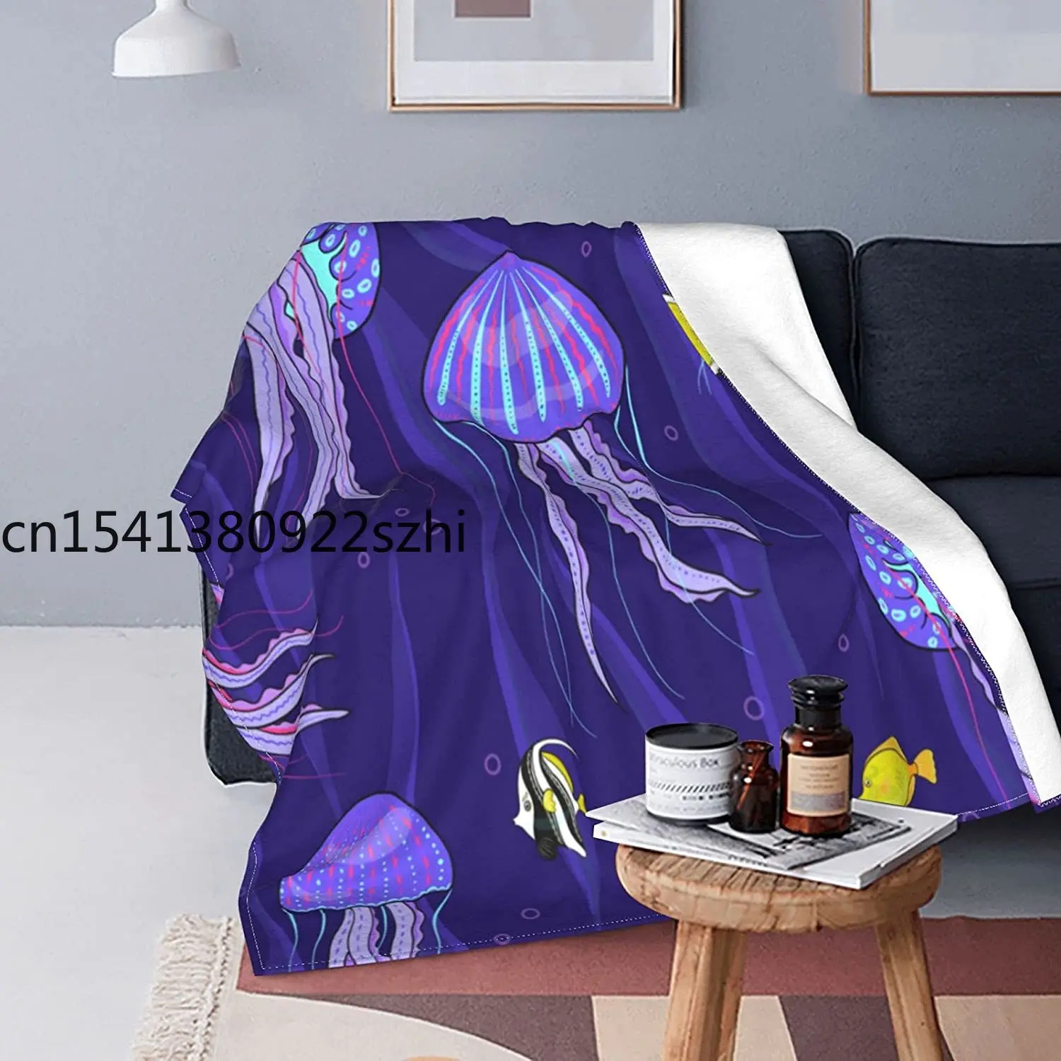 

Sea Jellyfish Purple Fleece Blanket Throw Lightweight Super Soft Cozy Bed Blanket Microfiber 80"X60"