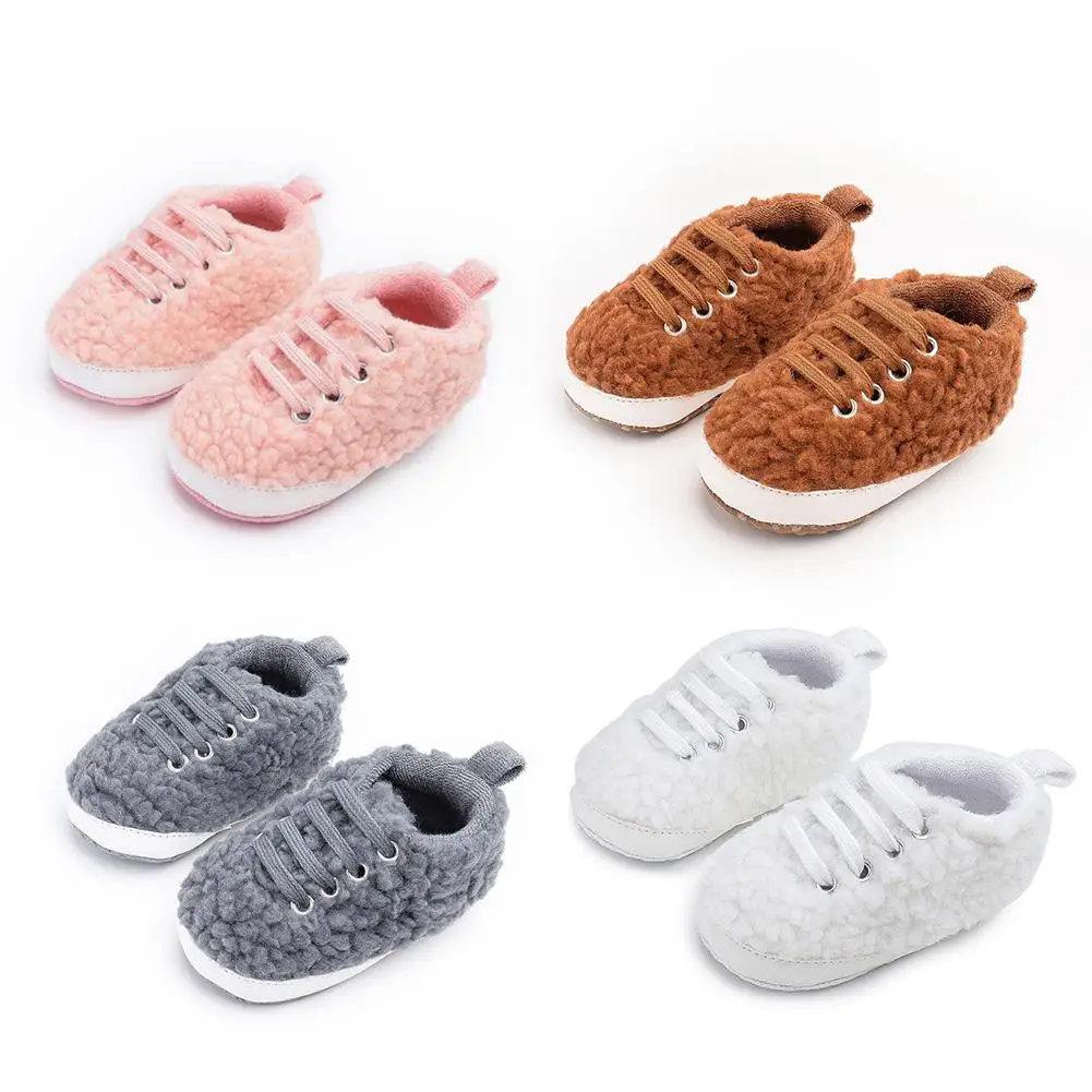 

Casual Newborn Prewalker Solid Color First Walkers Warm Lamb Cashmere Sports Shoes Baby Autumn Winter Non-Slip Shoes