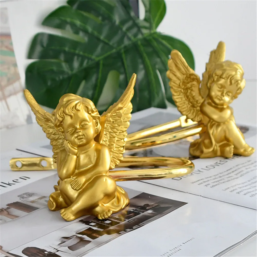 

French Luxury Retro Golden Angel Curtain Hook Creative White U-shaped Wall Hook For Living Room Bedroom Curtain Accessories