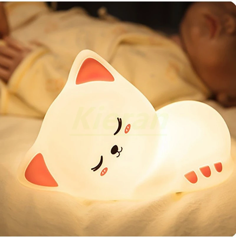 Soft Silicone Cat Seven Colors USB Rechargeable LED Night Lights Children Baby Kids Night Lamp Creative Cartoon Room Decor Light
