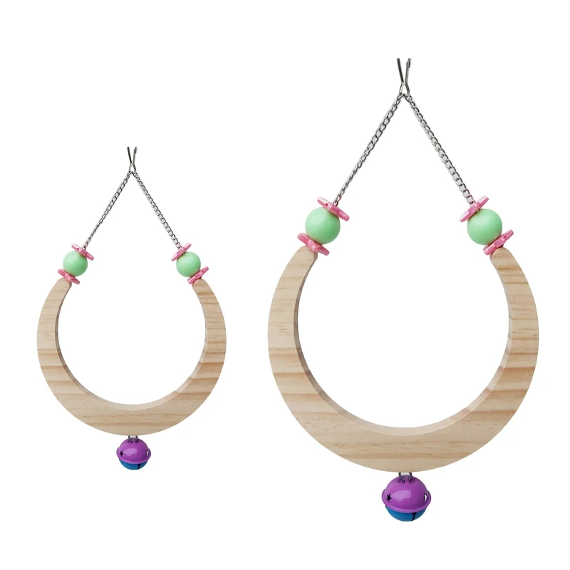 

Parrot Swing Perch Stand Hammock Hanging Bell Pet Cage Bird Wooden Training Exer