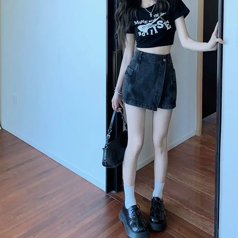 Button Pockets Patchwork Asymmetrical Zipper Solid Color Shorts Women's Clothing Fashion Loose Streetwear Summer Thin High Waist