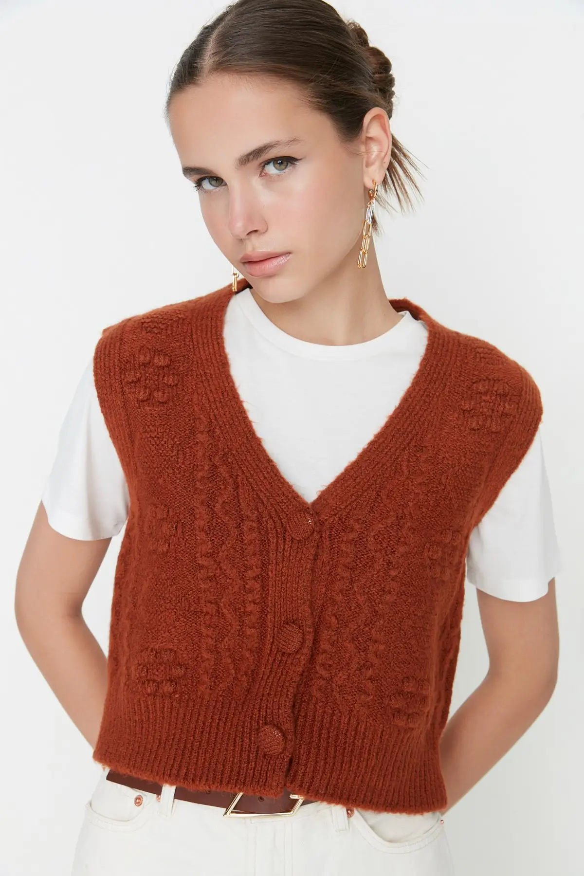 

Tan Mesh Detaylı Knitwear Jumper TWOAW22BZ0033