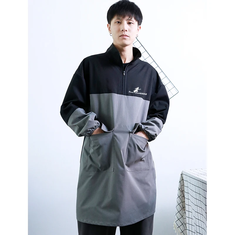 

Long-sleeved apron fashion work clothes women's painting smock waterproof men's home kitchen coat restaurant custom reverse dres