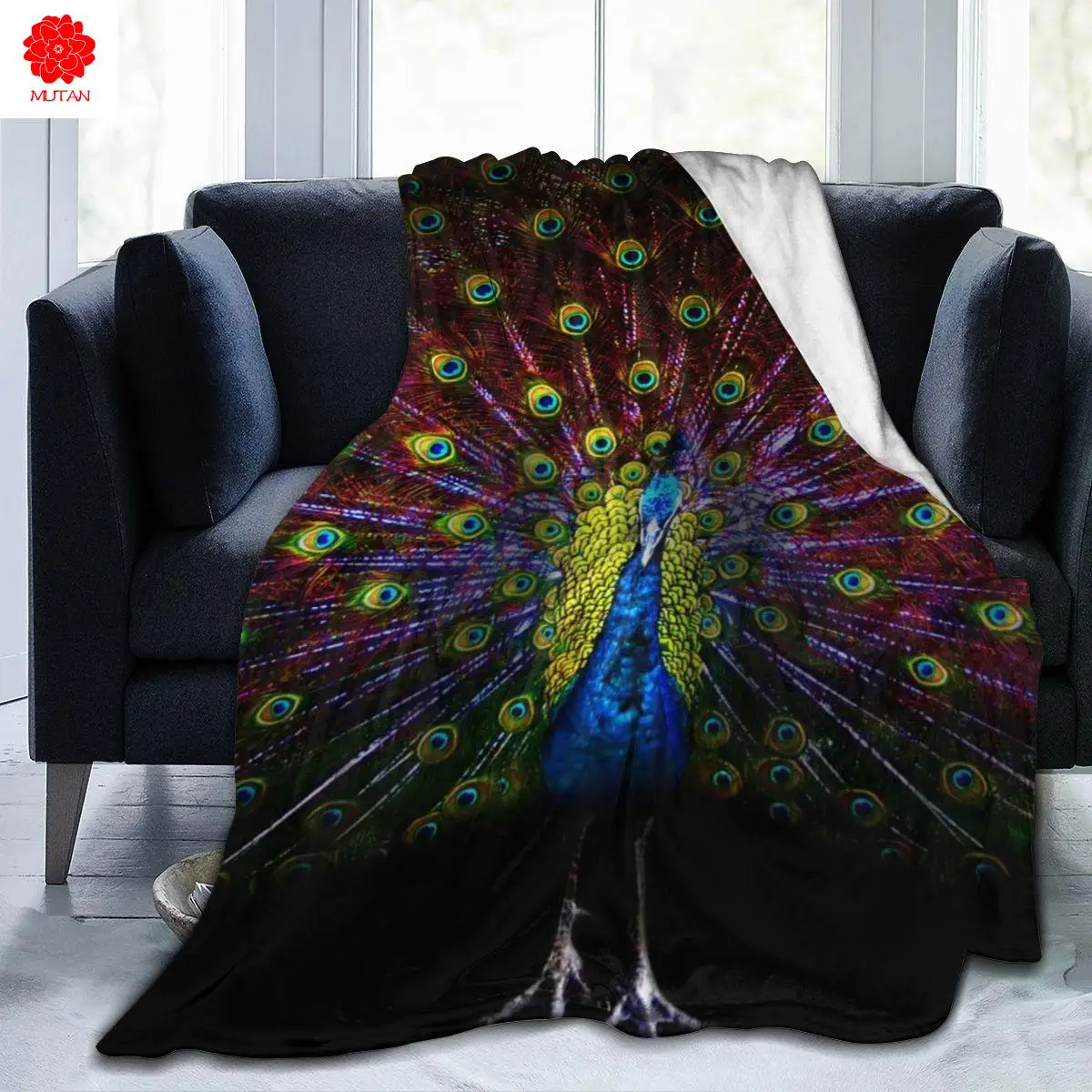 

New 3DPeacock Personality Printed Flannel Blanket Sheet Bedding Soft Blanket Bed Cover Home Textile Decoration