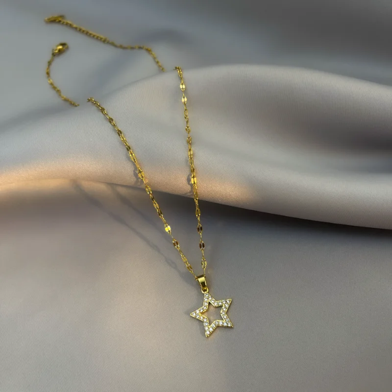 

Five-Pointed Star Pendant Korean Simple Stainless Steel Clavicle Chain Minority All-Match Light Luxury Necklace for Women