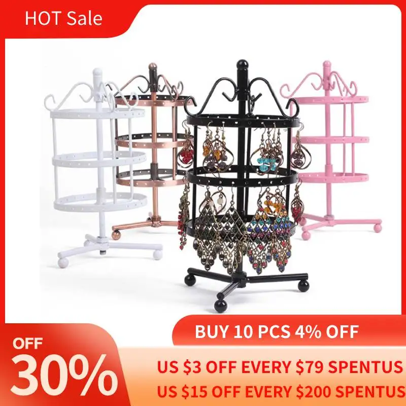 

72 Holes 3 Tiers Holes Round StudJewelry Stand Holder Ear Stud/Necklace Organizer Jewelry Metal Rack Rotating Display Holder