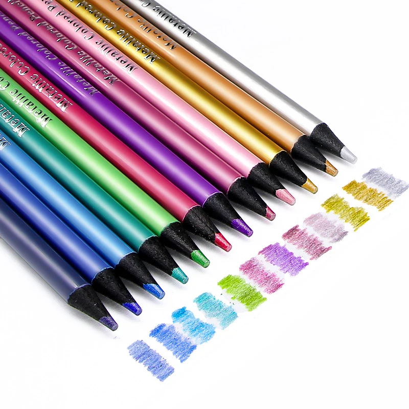 12 Colors Metallic Pencil Drawing Sketching Pencils Set Painting Colored Pencil School Supplies Art Supplies Lapices De Colores