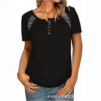 2022 spring and summer new womens short sleeved printed striped casual t shirt top women
