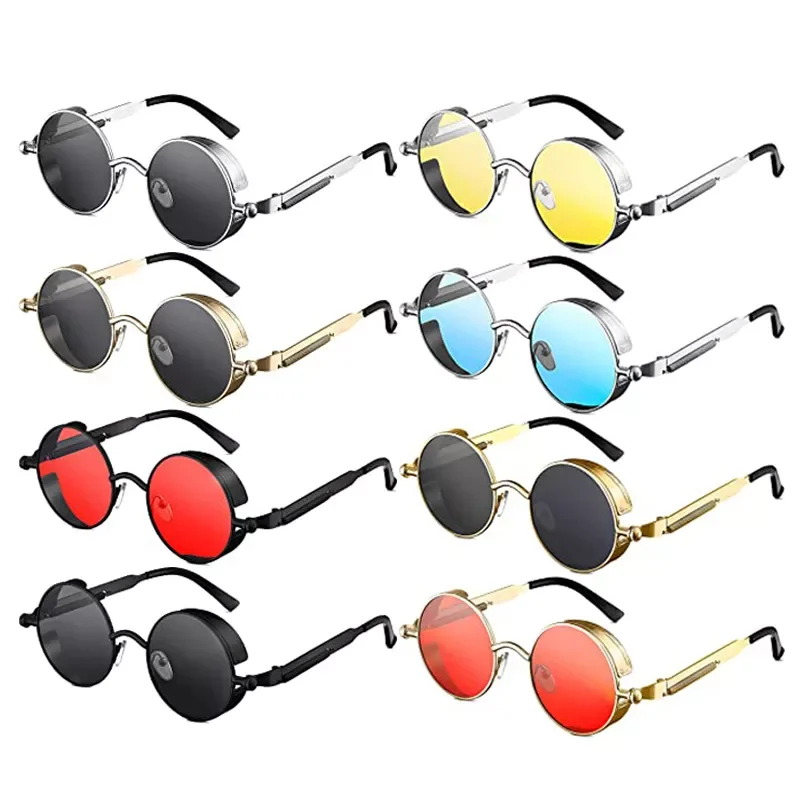 

Steampunk Sunglasses UV400 High Quality Colored Lenses Glasses Men Women Retro Round Metal Frame Sunglasses Eyewear