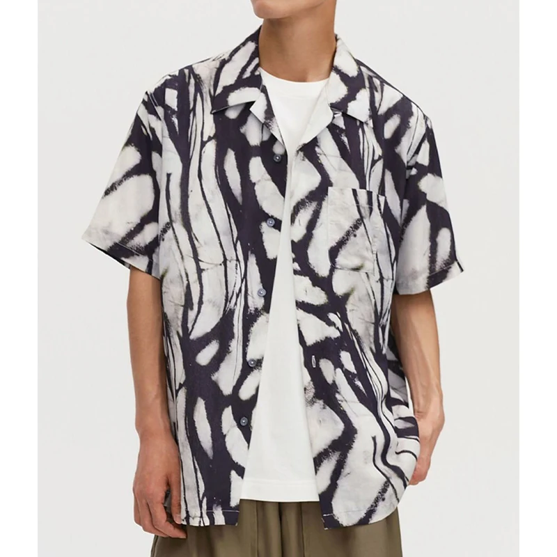 

Hawaiian Hip Hop Brand Quality Tree Shadow Mens Shirts Vintage Cuba Neck Summer Beach Cool Blouse Cardigan Large 2XL Women Tops