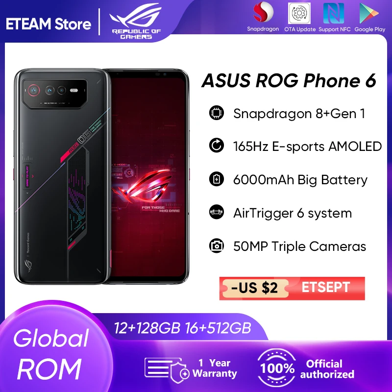 Global ROM ASUS ROG Phone 6 Multi-Language Snapdragon 8+Gen 1 6000mAh Battery 165Hz AMOLED ROG 6 5G Game Phone Google Play Store