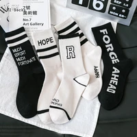 new streetwear letter simple long socks cotton harajuku funny fashion black white printed sport skateboard soft men women socks