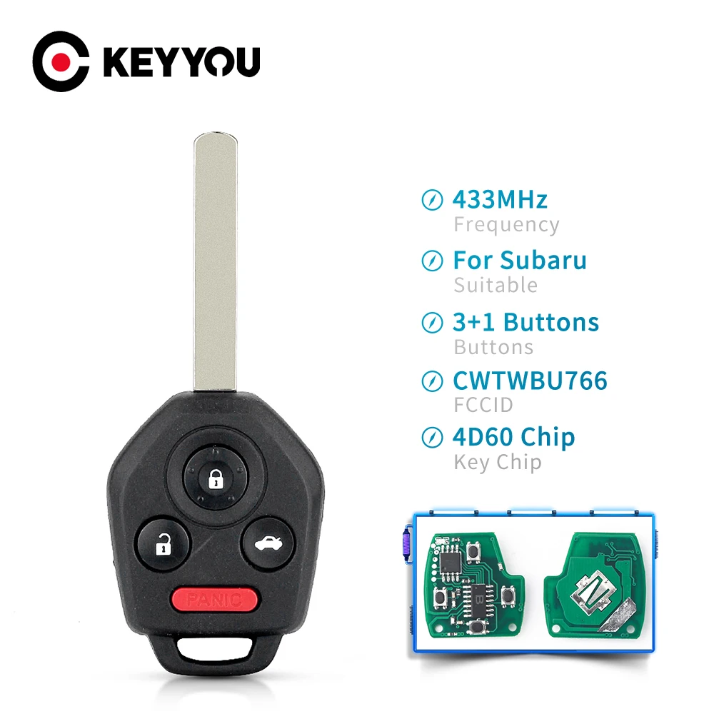 Дистанционный ключ KEYYOU для Subaru Outback Legacy 2010 2011 2012 2013 2014 чип 4D60 FCCID CWTWBU766 3 + 1 кнопки 433