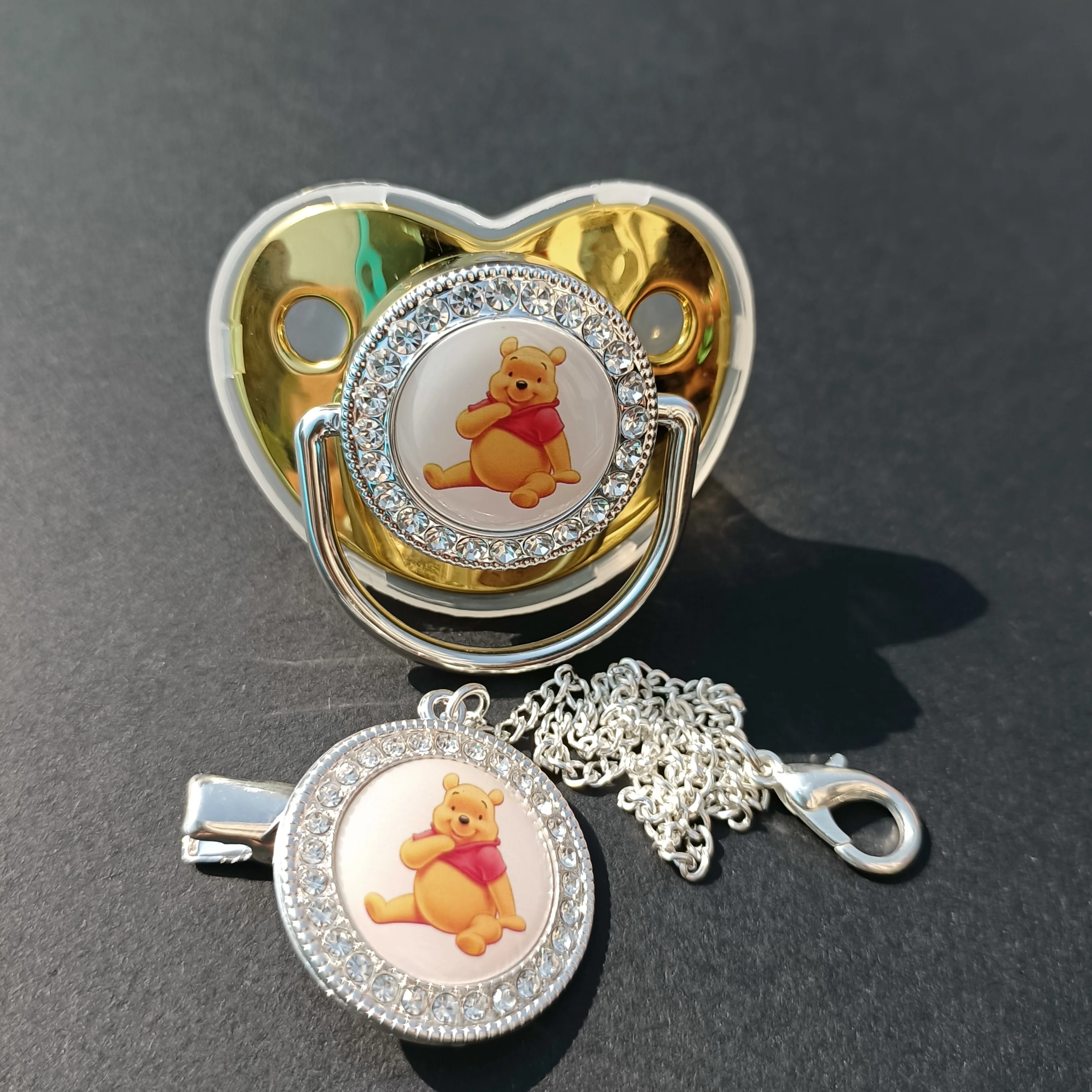 

Disney Princess & Animals Baby Pacifiers and Pacifier Clips BPA Free Silicone Baby Pacifier Gold Glitter Newborn Fake Pacifier