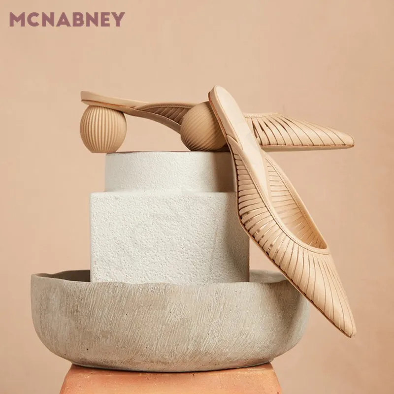 Transparent Ball Heel Muller Slippers Summer Pointed Toe Hollow Crystal Heel Baotou Sandals Temperament Fashion Women's Shoes