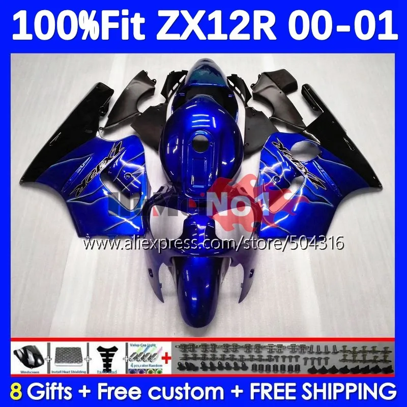 

OEM Body For KAWASAKI NINJA ZX-12R ZX 12R 12 R 1200 77MC.0 ZX1200 1200CC ZX12R 00 01 2000 2001 Injection Fairings Glossy Blue