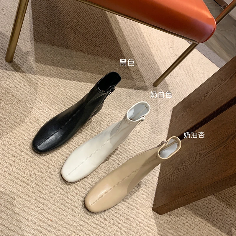 

2021 new boots Square-cephalic zipper boots with thick heeled ankle boots for women