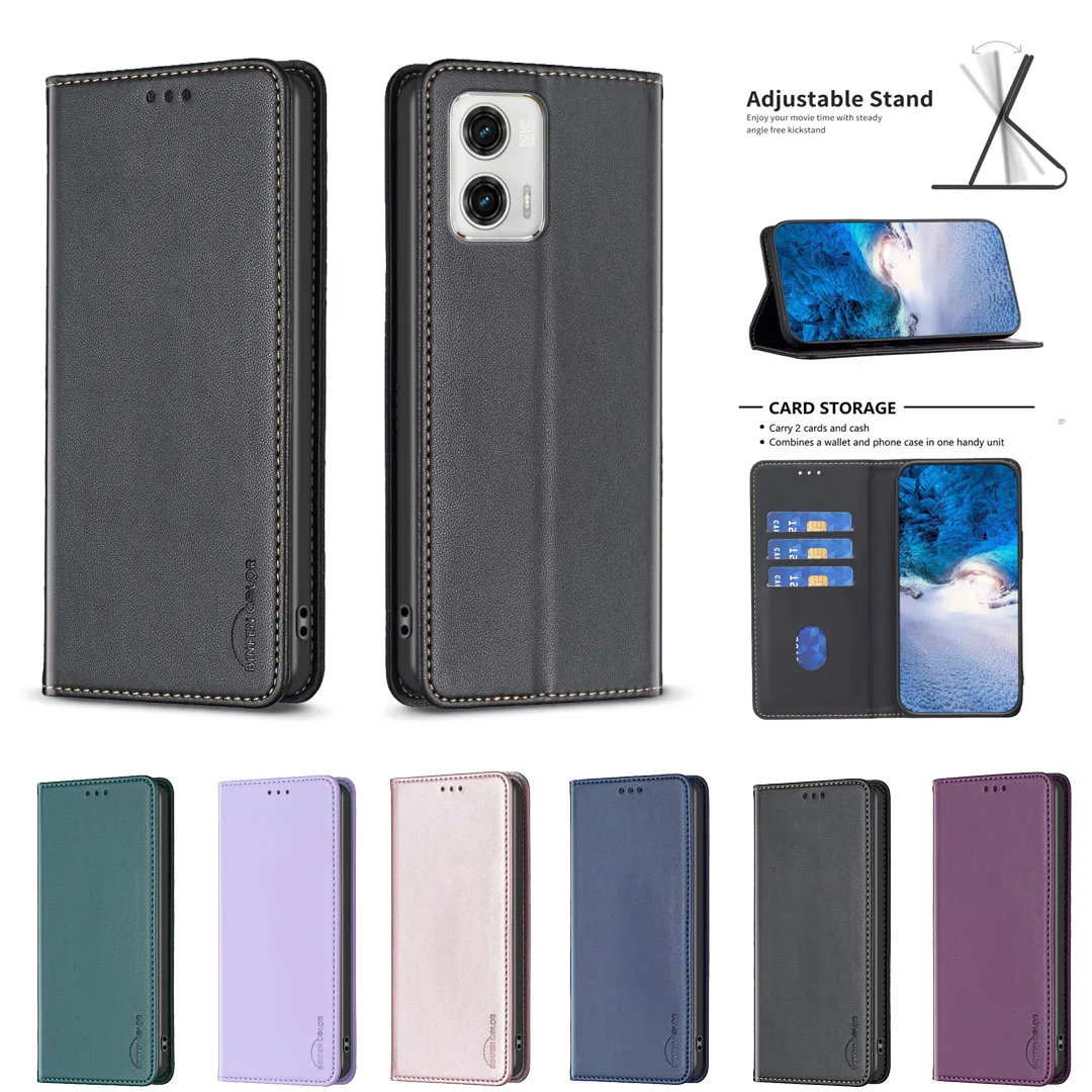 

Magnetic Card Leather Wallet Case for Motorola Moto E13 4G G73 5G G23 G53 G13 Ultra Thin Simple Solid Stand Flip Protect Cover