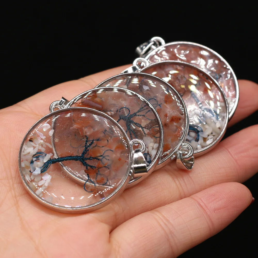 

1pcs Natural Stones Red Agates Transparent Gravel Tree Pendant Tree of Life For Jewelry Making DIY Necklace Earring Healing Gift