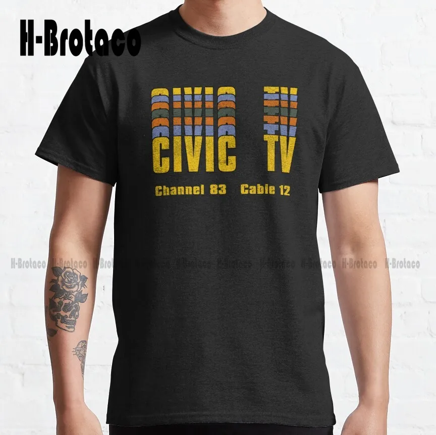 

Состаренная Civic Tv логотип, канал 83, кабель 12, Классическая футболка, забавная художественная уличная одежда, мультяшная футболка, унисекс, цифровая печать