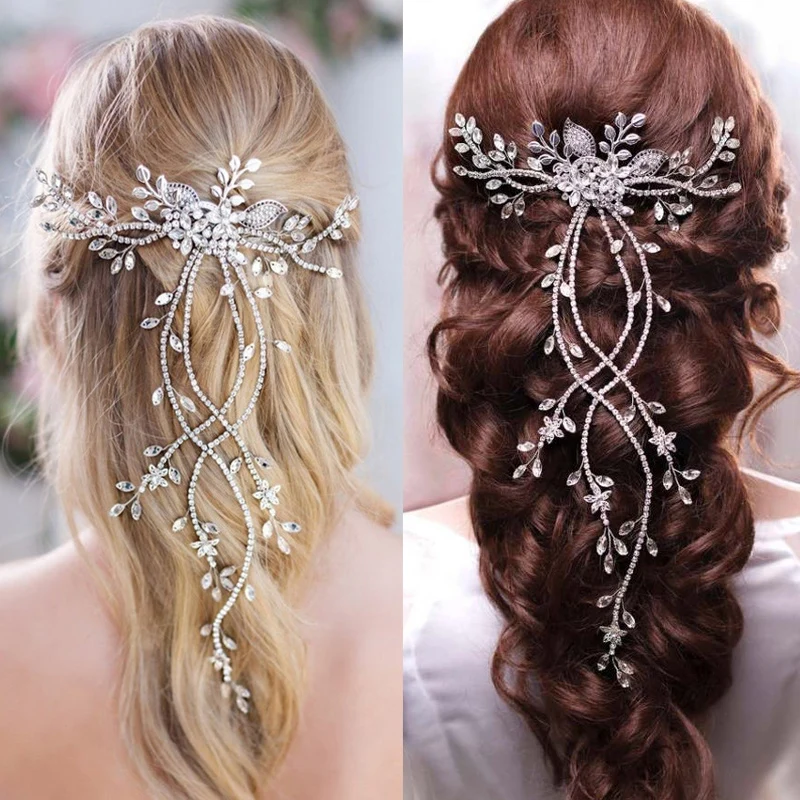 Rhinestone Bridal Hair Comb Pearl Tiaras for Women Tassel Crystal Hair Clip Girl Party Hair Jewelry Wedding Hair Accessories