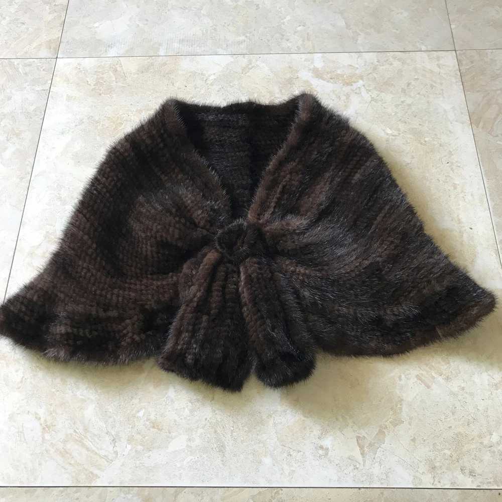 Женская шаль из 100% натурального меха норки Модная вязаная с цветочным дизайном