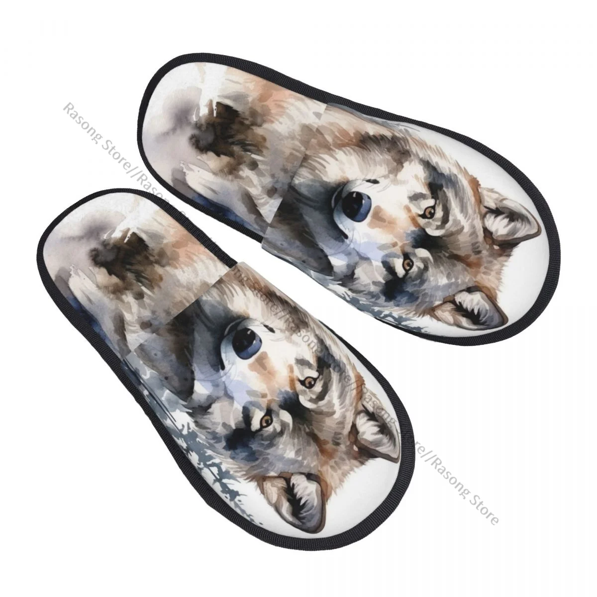 Зимние тапочки для женщин и мужчин пушистые теплые домашние с волком в лесу обувь