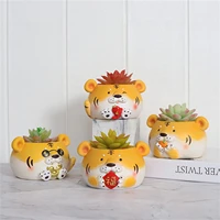 cute tiger succulent planter with drainage for small indoor plants modern resin flowerpot for cactus desk decoration garden pot